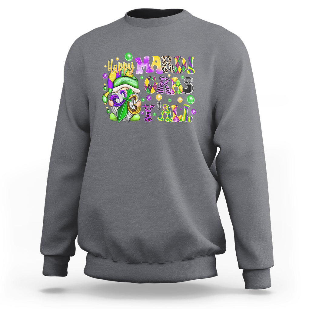 Happy Mardi Gras Y'all Cute Gnome Fat Tuesday Sweatshirt TS09 Charcoal Printyourwear