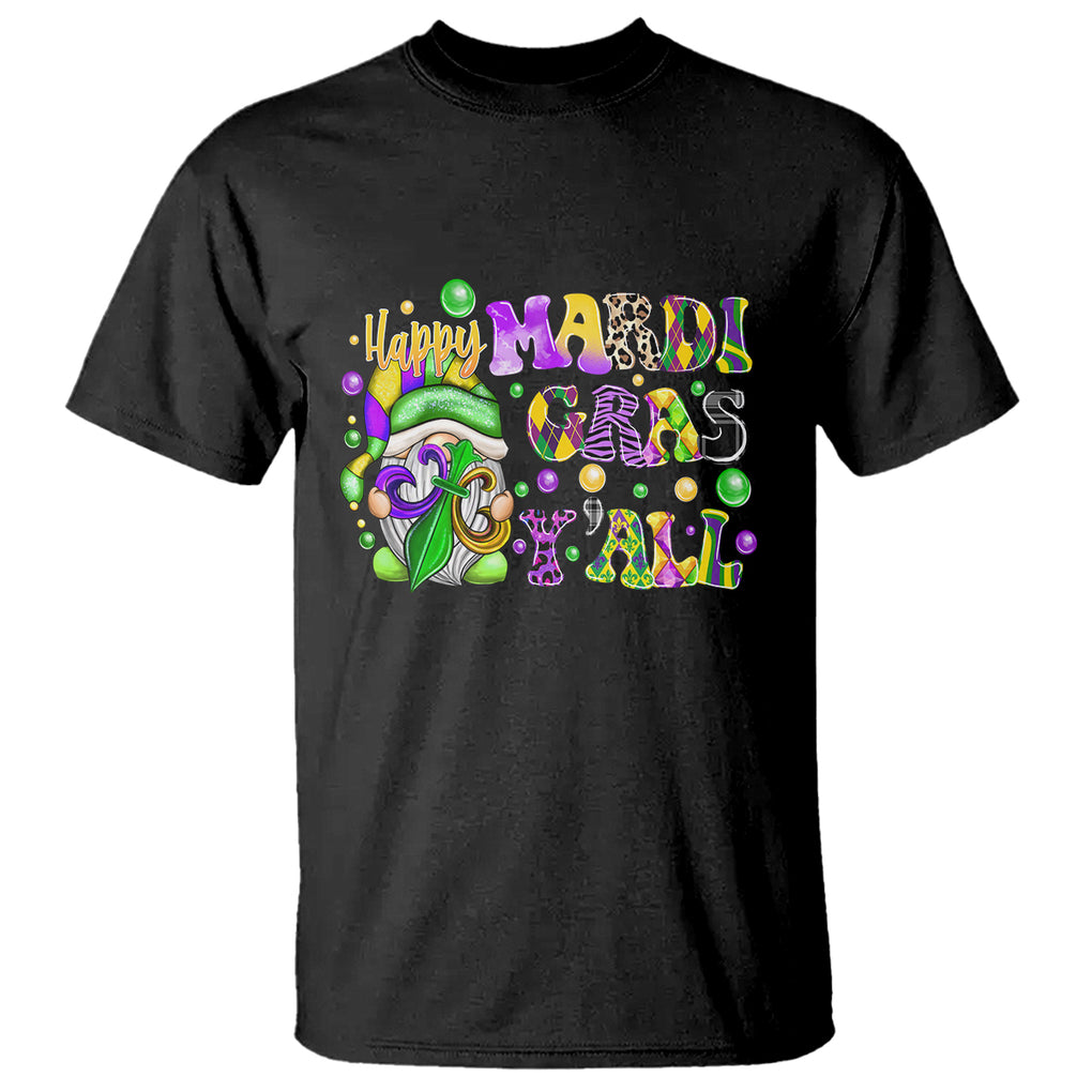 Happy Mardi Gras Y'all Cute Gnome Fat Tuesday T Shirt TS09 Black Printyourwear