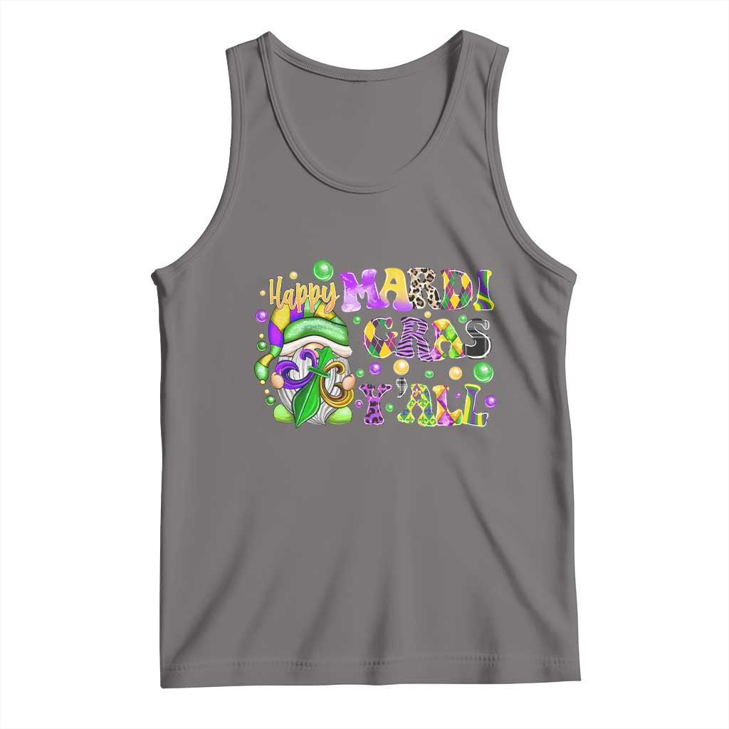 Happy Mardi Gras Y'all Cute Gnome Fat Tuesday Tank Top TS09 Deep Heather Print Your Wear
