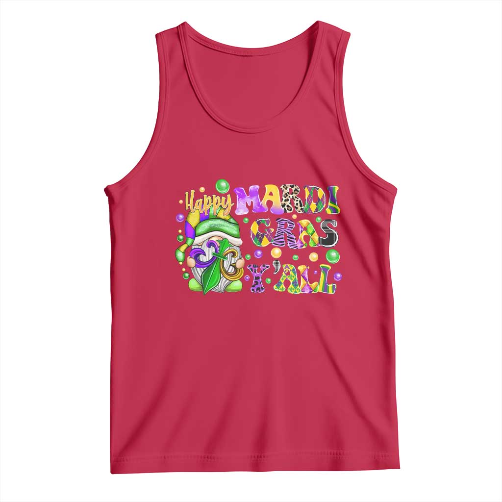Happy Mardi Gras Y'all Cute Gnome Fat Tuesday Tank Top TS09 Red Print Your Wear