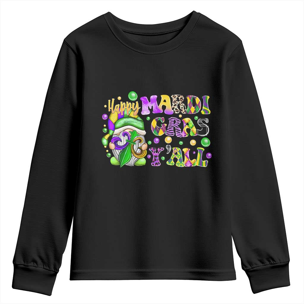 Happy Mardi Gras Y'all Cute Gnome Fat Tuesday Youth Sweatshirt TS09 Black Print Your Wear