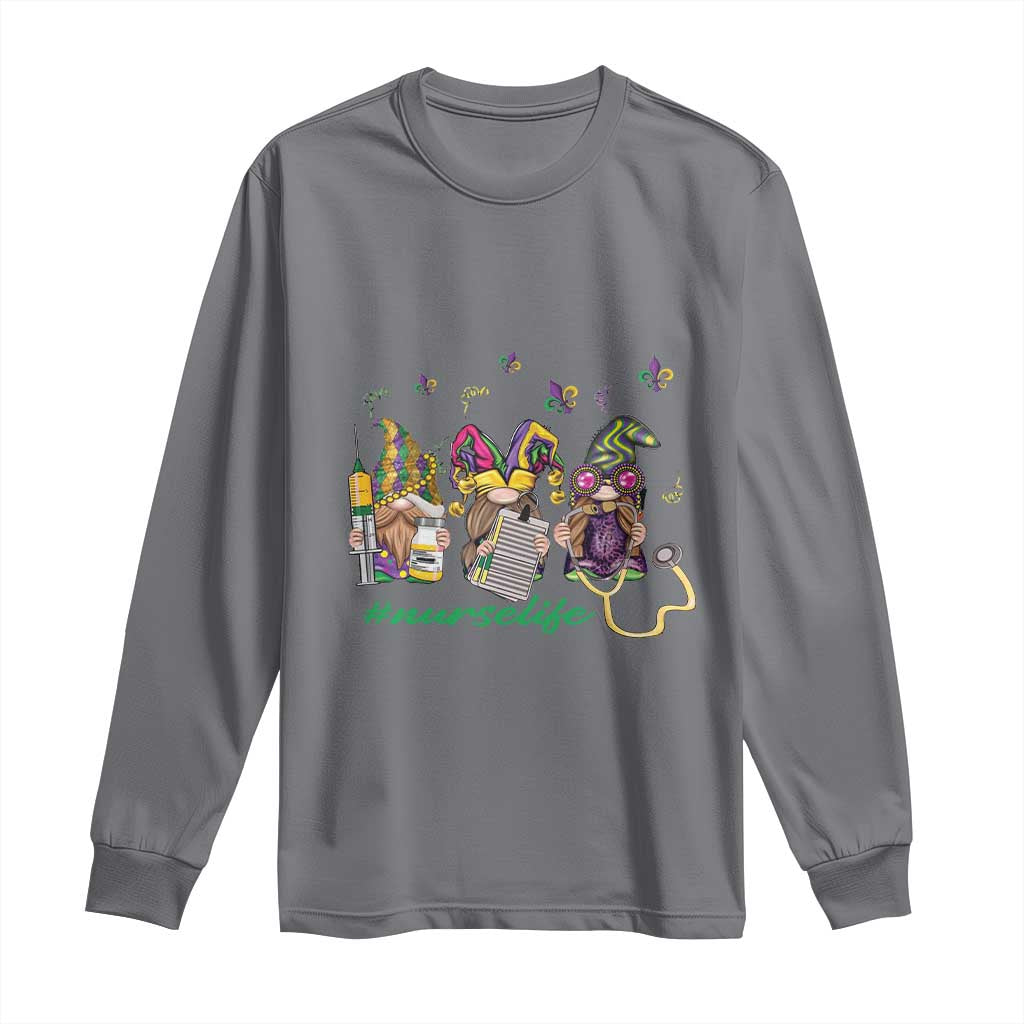 Mardi Gras Long Sleeve Shirt Jester Gnomes Nurse RN ICU NICU ER Scrub TS09 Charcoal Print Your Wear