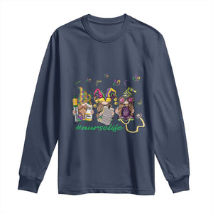 Mardi Gras Long Sleeve Shirt Jester Gnomes Nurse RN ICU NICU ER Scrub TS09 Navy Print Your Wear