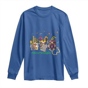 Mardi Gras Long Sleeve Shirt Jester Gnomes Nurse RN ICU NICU ER Scrub TS09 Royal Blue Print Your Wear