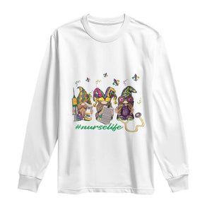 Mardi Gras Long Sleeve Shirt Jester Gnomes Nurse RN ICU NICU ER Scrub TS09 White Print Your Wear