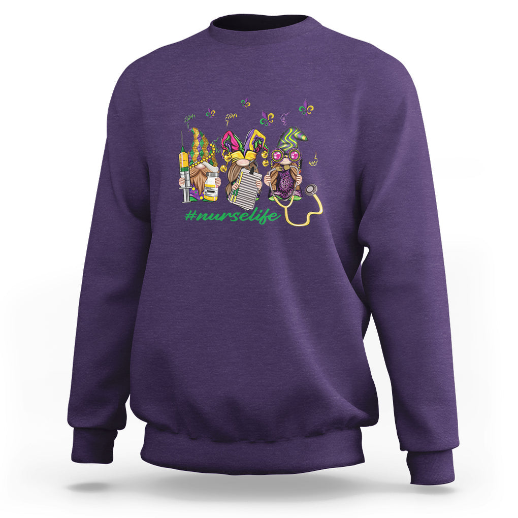 Mardi Gras Sweatshirt Jester Gnomes Nurse RN ICU NICU ER Scrub TS09 Purple Printyourwear