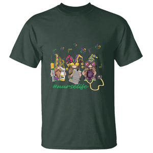 Mardi Gras T Shirt Jester Gnomes Nurse RN ICU NICU ER Scrub TS09 Dark Forest Green Printyourwear