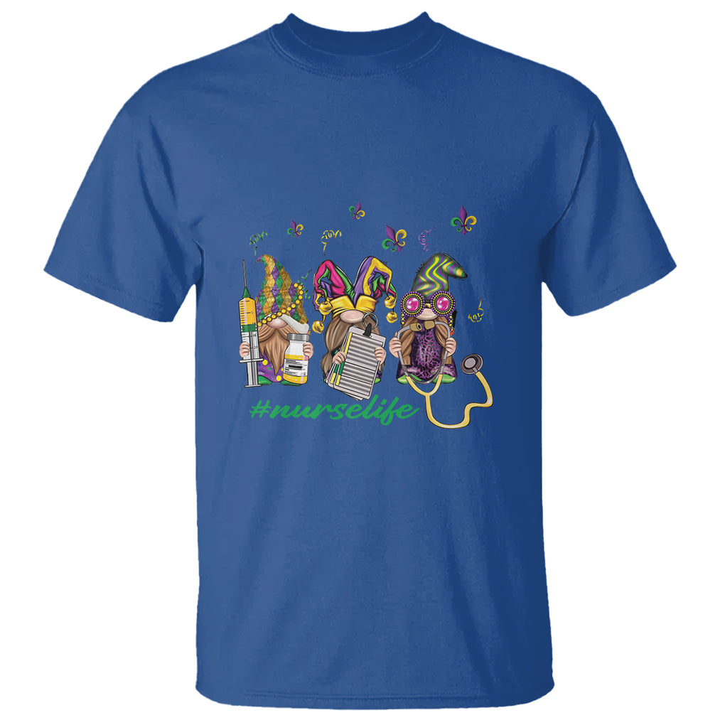 Mardi Gras T Shirt Jester Gnomes Nurse RN ICU NICU ER Scrub TS09 Royal Blue Printyourwear