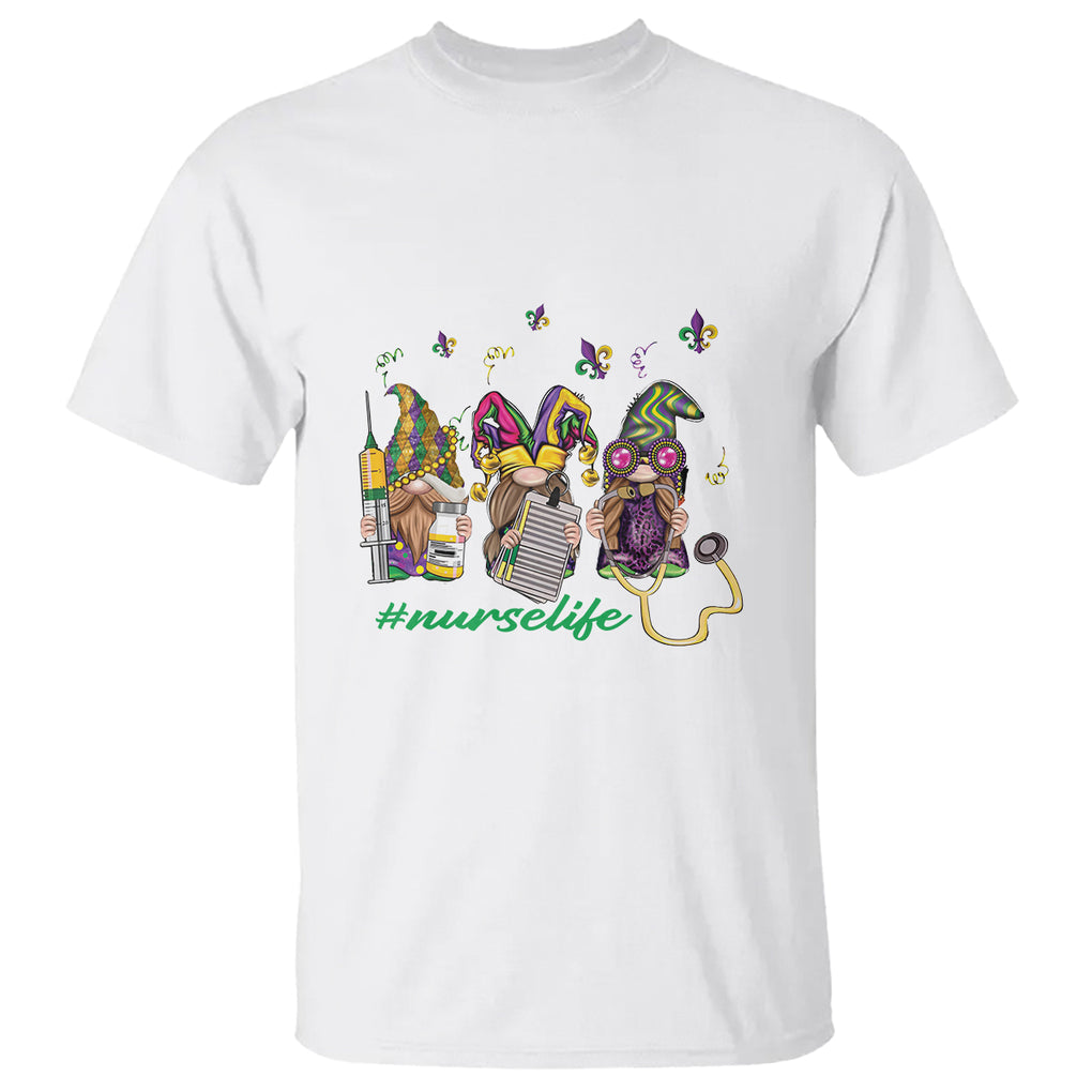 Mardi Gras T Shirt Jester Gnomes Nurse RN ICU NICU ER Scrub TS09 White Printyourwear
