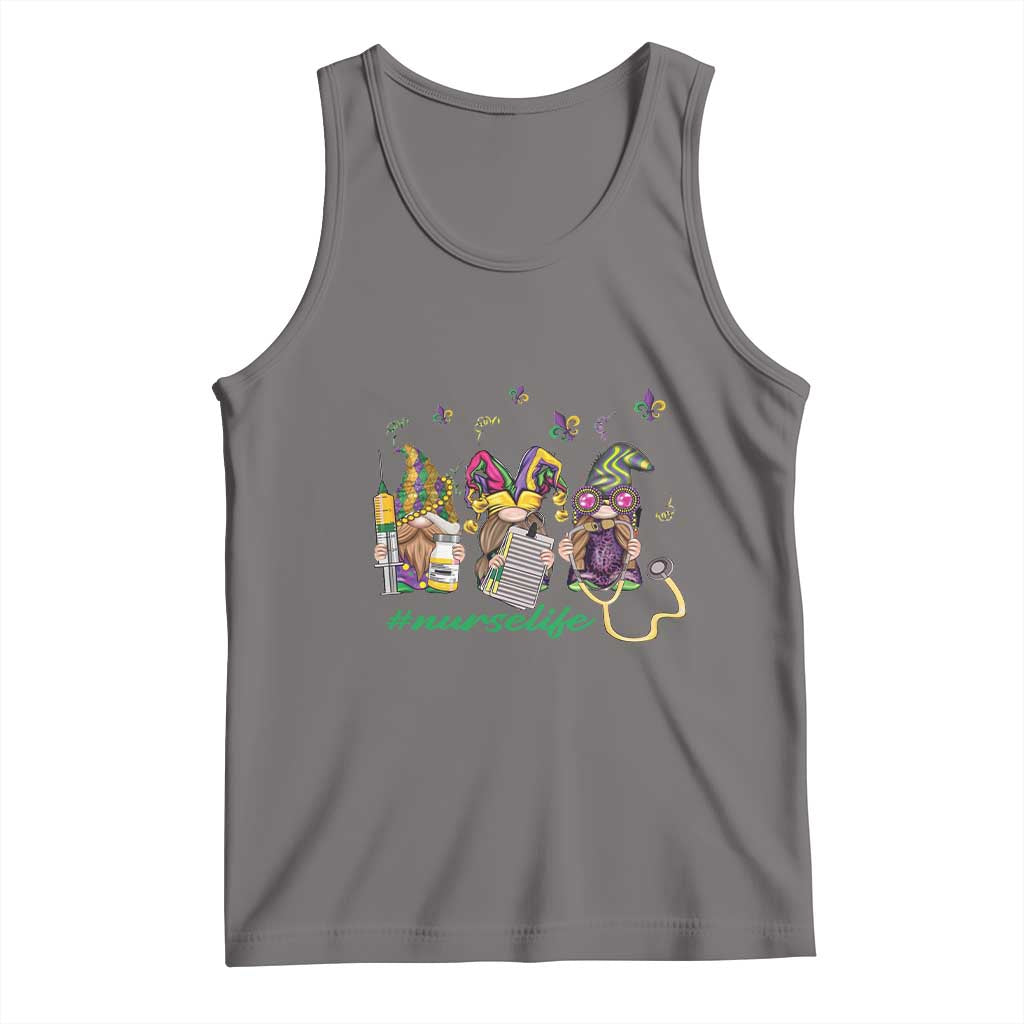 Mardi Gras Tank Top Jester Gnomes Nurse RN ICU NICU ER Scrub TS09 Deep Heather Print Your Wear