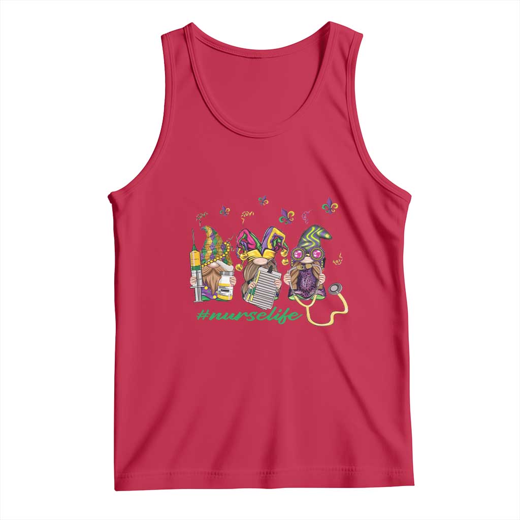 Mardi Gras Tank Top Jester Gnomes Nurse RN ICU NICU ER Scrub TS09 Red Print Your Wear