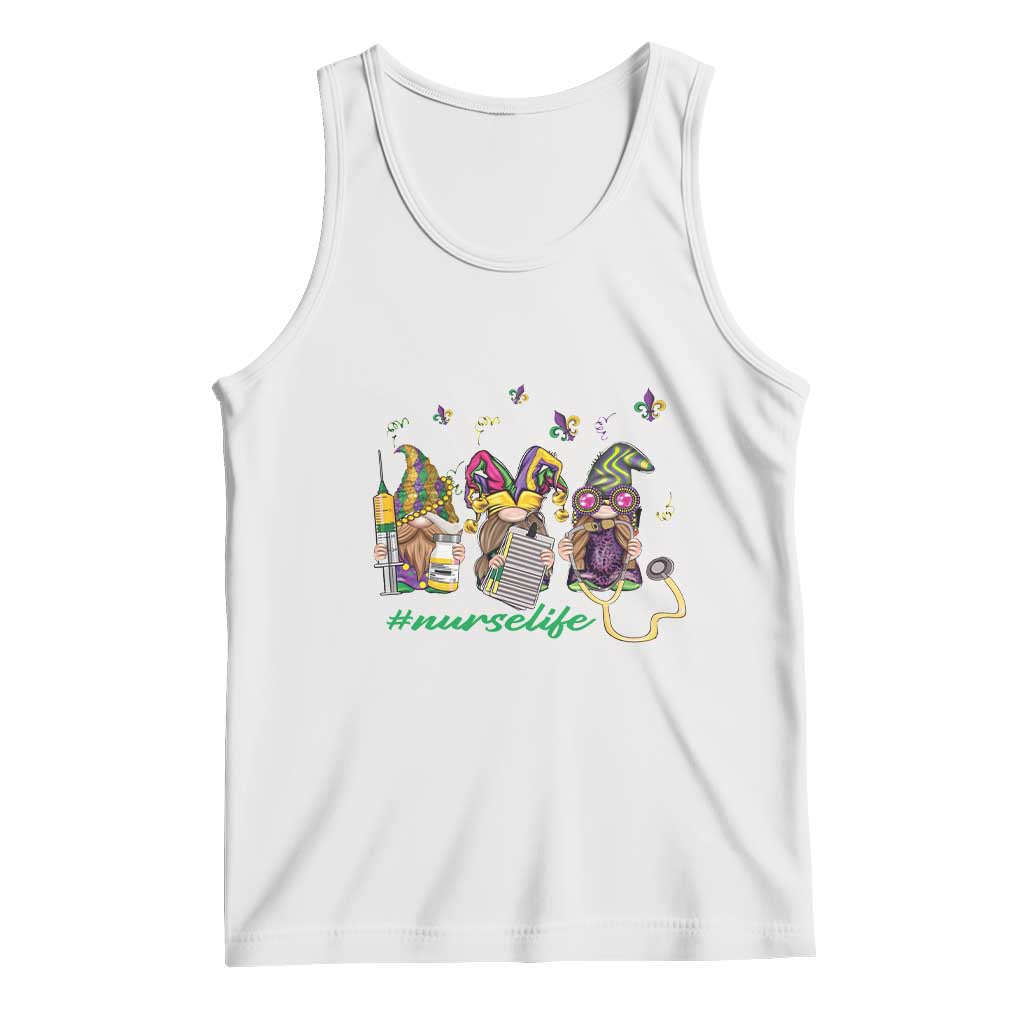 Mardi Gras Tank Top Jester Gnomes Nurse RN ICU NICU ER Scrub TS09 White Print Your Wear
