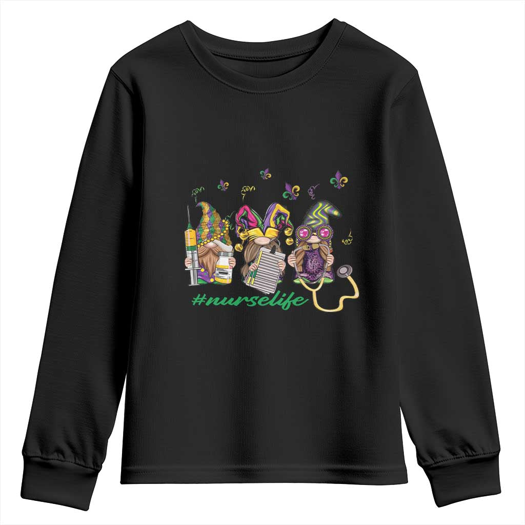 Mardi Gras Youth Sweatshirt Jester Gnomes Nurse RN ICU NICU ER Scrub TS09 Black Print Your Wear