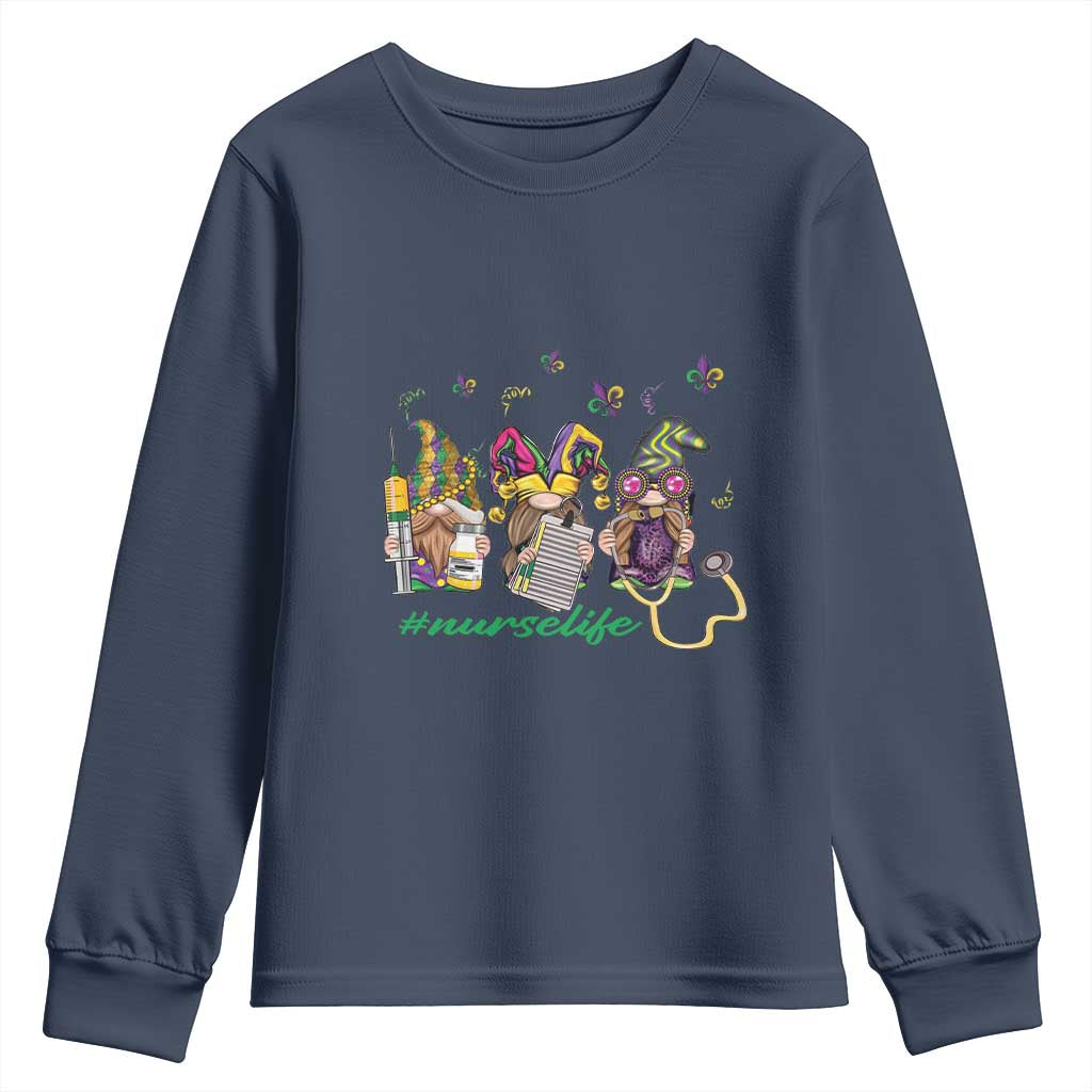 Mardi Gras Youth Sweatshirt Jester Gnomes Nurse RN ICU NICU ER Scrub TS09 Navy Print Your Wear