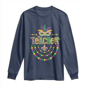 Mardi Gras Teacher Fat Tuesday New Orleans Long Sleeve Shirt TS09 Navy Print Your Wear