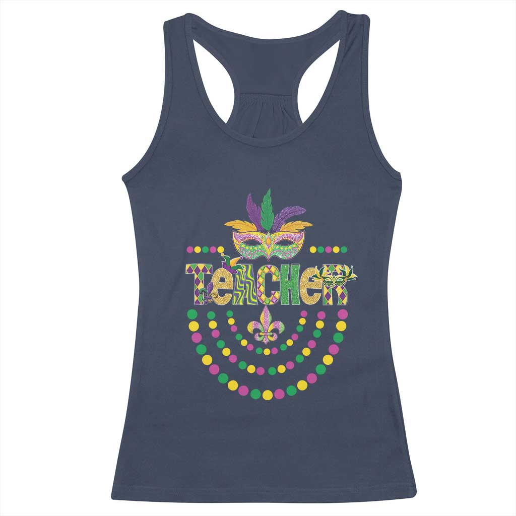 Mardi Gras Teacher Fat Tuesday New Orleans Racerback Tank Top TS09 Navy Print Your Wear
