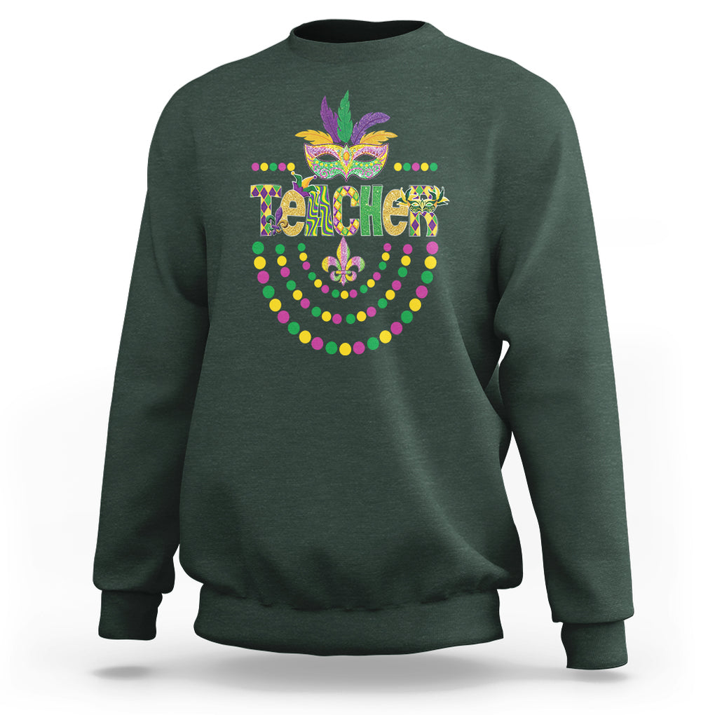 Mardi Gras Teacher Fat Tuesday New Orleans Sweatshirt TS09 Dark Forest Green Printyourwear