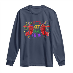 Mardi Gras Long Sleeve Shirt Lets Get Cray Cray Dabbing Crawfish TS09 Navy Print Your Wear