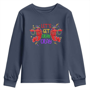 Mardi Gras Youth Sweatshirt Lets Get Cray Cray Dabbing Crawfish TS09 Navy Print Your Wear