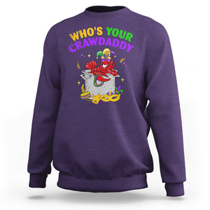 Mardi Gras Sweatshirt Who's Your Crawdaddy Funny Crawfish Jester Beads TS09 Purple Printyourwear