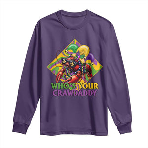 Funny Mardi Gras Long Sleeve Shirt Who's Your Crawdaddy Crawfish Jester Beads TS09 Purple Print Your Wear