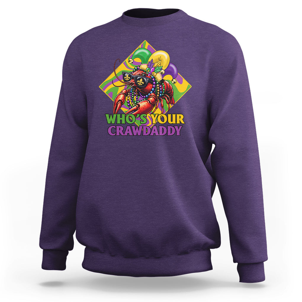 Mardi Gras Sweatshirt Who's Your Crawdaddy Funny Crawfish Jester Beads TS09 Purple Printyourwear