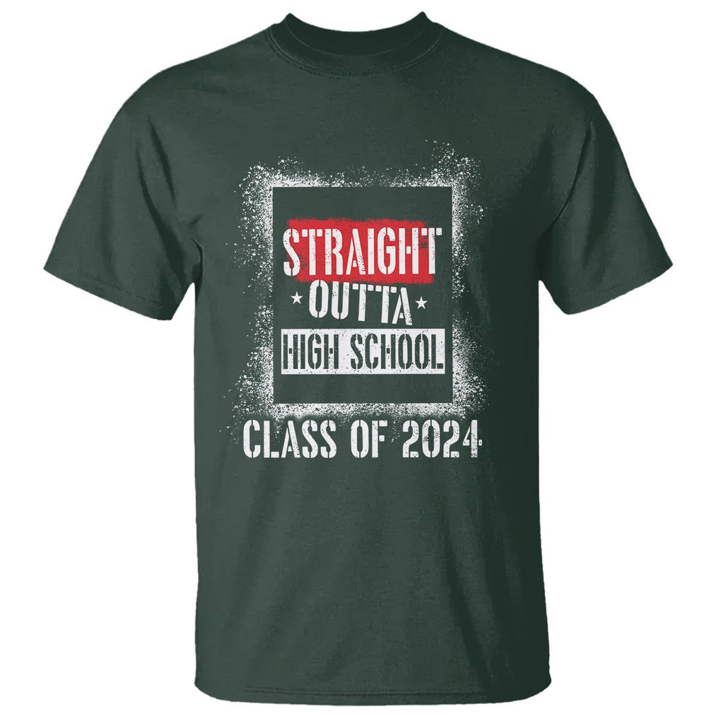Graduation T Shirt Straight Outta High School 2024 TS09 Dark Forest Green Print Your Wear