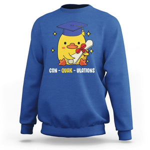 Graduation Sweatshirt Con-quack-ulations Congratulation Graduated Duck TS09 Royal Blue Print Your Wear