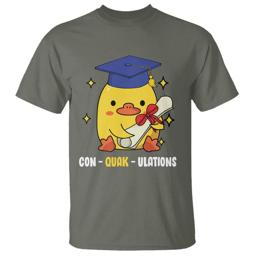 Graduation T Shirt Con-quack-ulations Congratulation Graduated Duck TS09 Military Green Print Your Wear