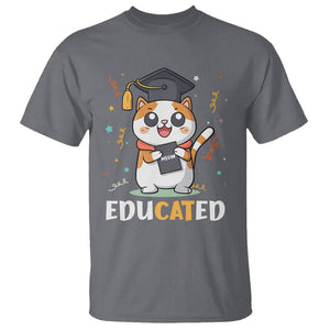 Graduation Cat Lover T Shirt Educated Cat Graduated Graduating TS09 Charcoal Print Your Wear