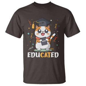 Graduation Cat Lover T Shirt Educated Cat Graduated Graduating TS09 Dark Chocolate Print Your Wear