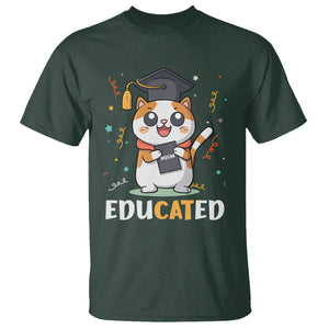 Graduation Cat Lover T Shirt Educated Cat Graduated Graduating TS09 Dark Forest Green Print Your Wear