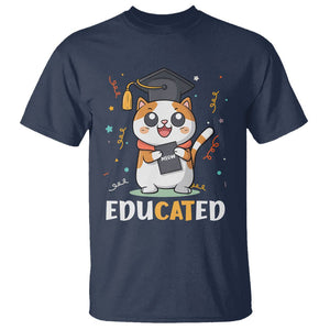 Graduation Cat Lover T Shirt Educated Cat Graduated Graduating TS09 Navy Print Your Wear