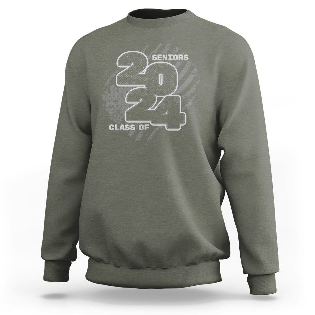 Graduation Sweatshirt Senior 2024 American Flag TS09 Military Green Print Your Wear