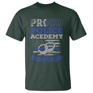 Police Academy Graduation T Shirt Proud Police Academy Survivor America Flag TS09 Dark Forest Green Print Your Wear