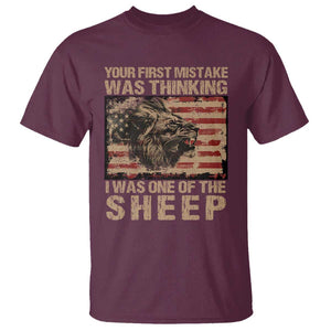 Lion Patriot T Shirt Your First Mistake Was Thinking I Was One Of The Sheep TS09 Maroon Print Your Wear