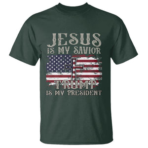 Donald Trump Supporter T Shirt Jesus Is My Savior Trump Is My President TS09 Dark Forest Green Print Your Wear