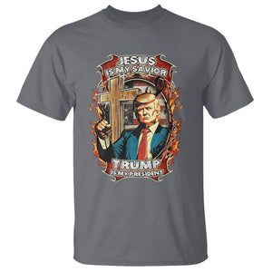 Donald Trump Supporter T Shirt Jesus Is My Savior Trump Is My President TS09 Charcoal Print Your Wear