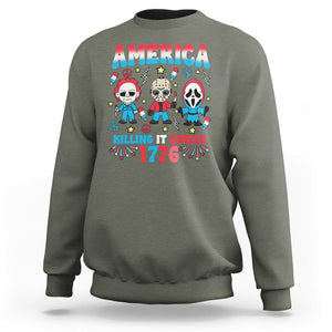 Funny 4th Of July Sweatshirt America Killing IT Since 1776 Horror TS09 Military Green Print Your Wear