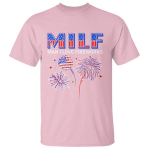 Funny 4th Of July T Shirt MILF Man I Love Fireworks Patriotic Independence Day TS09 Light Pink Print Your Wear