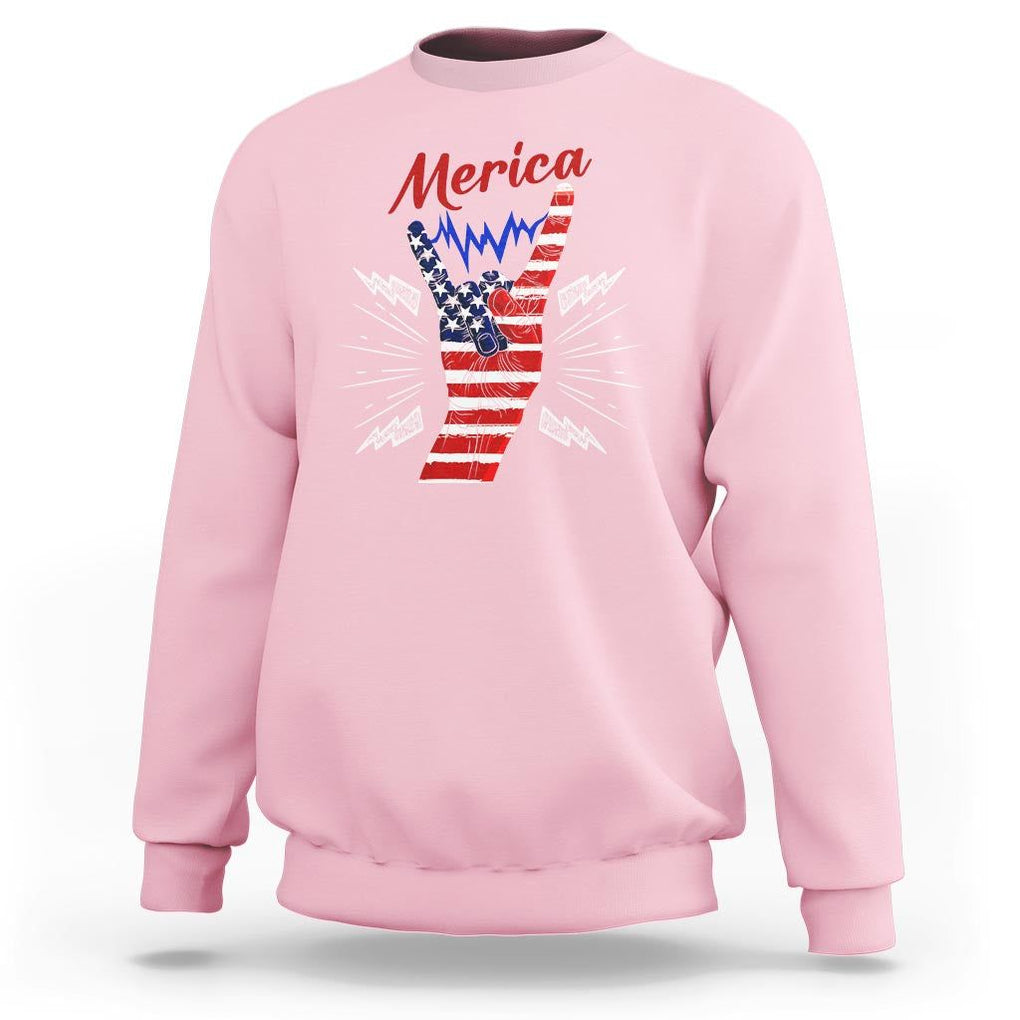 Merica Rock Sign 4th Of July Sweatshirt TS09 Light Pink Print Your Wear