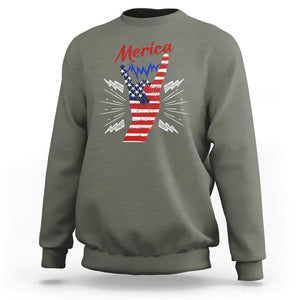 Merica Rock Sign 4th Of July Sweatshirt TS09 Military Green Print Your Wear