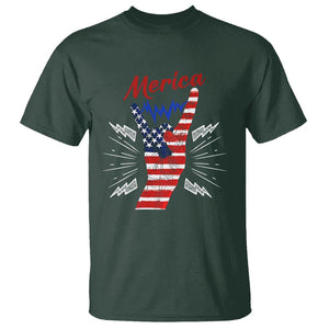 Merica Rock Sign 4th Of July T Shirt TS09 Dark Forest Green Print Your Wear