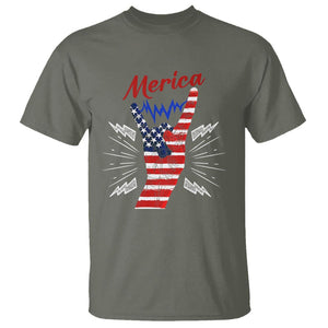 Merica Rock Sign 4th Of July T Shirt TS09 Military Green Print Your Wear