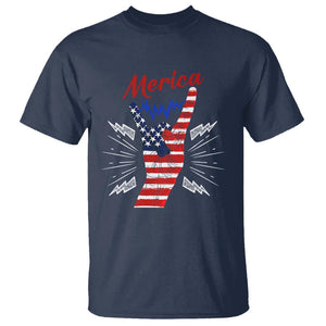 Merica Rock Sign 4th Of July T Shirt TS09 Navy Print Your Wear