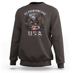 Funny 4th Of July Sweatshirt My Pronouns USA Eagle American TS09 Dark Chocolate Print Your Wear