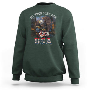 Funny 4th Of July Sweatshirt My Pronouns USA Eagle American TS09 Dark Forest Green Print Your Wear