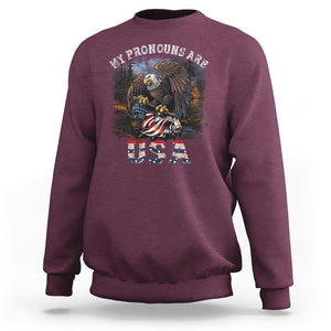 Funny 4th Of July Sweatshirt My Pronouns USA Eagle American TS09 Maroon Print Your Wear