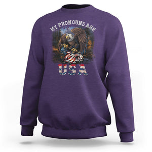 Funny 4th Of July Sweatshirt My Pronouns USA Eagle American TS09 Purple Print Your Wear