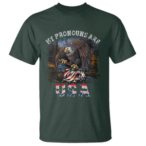 Funny 4th Of July T Shirt My Pronouns USA Eagle American TS09 Dark Forest Green Print Your Wear